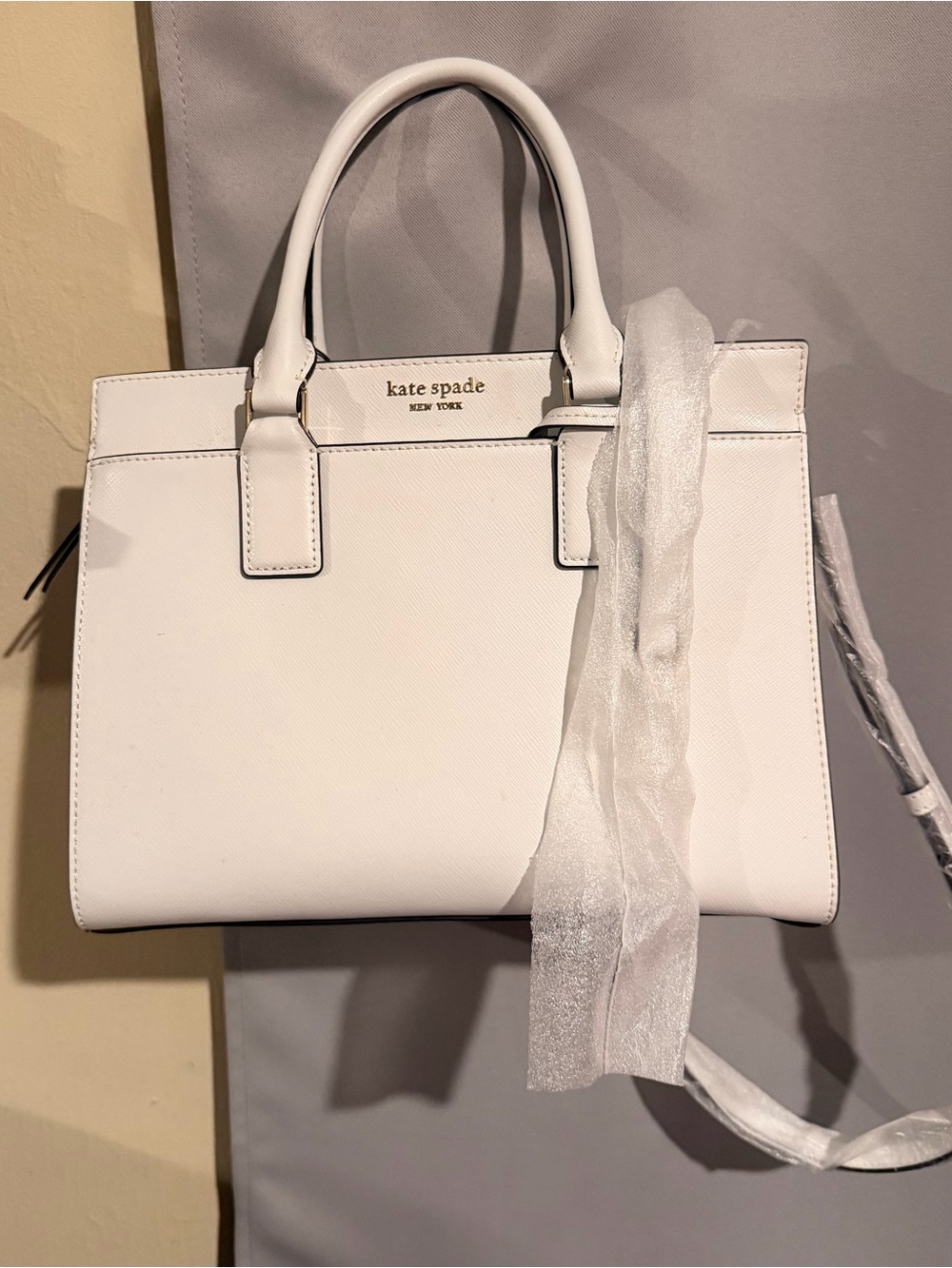 kate spade White Leather Structured Satchel with Top Handles